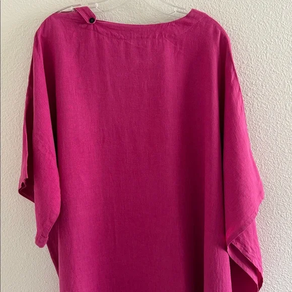eskandar 100% Linen Long Caftan Fuchsia Pink Dress - Picture 6 of 10
